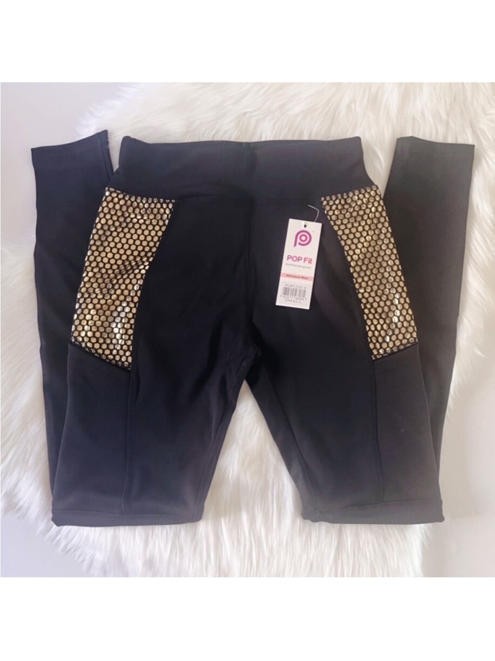 POP Fit Metallic Gold & Mesh Yoga Sport Pant Legging Small